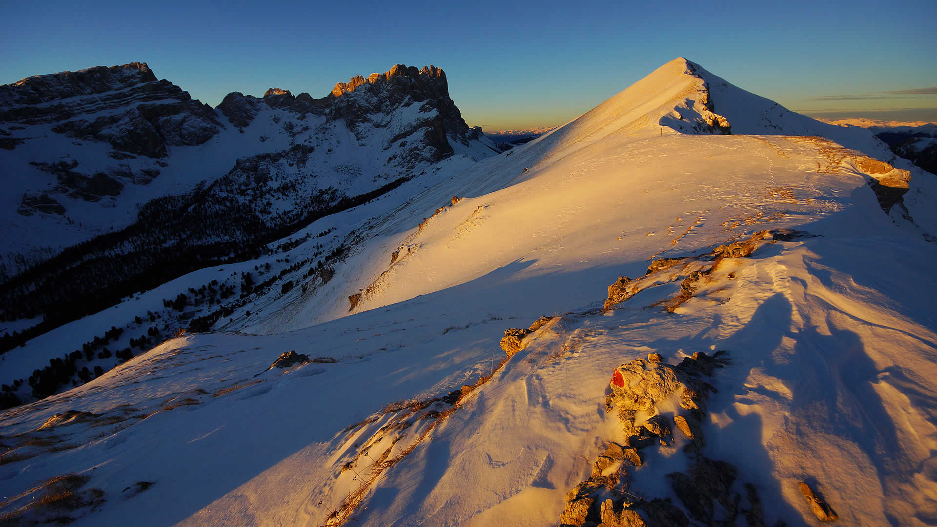 Sonnenuntergang auf den Dolomiten in Alta Badia