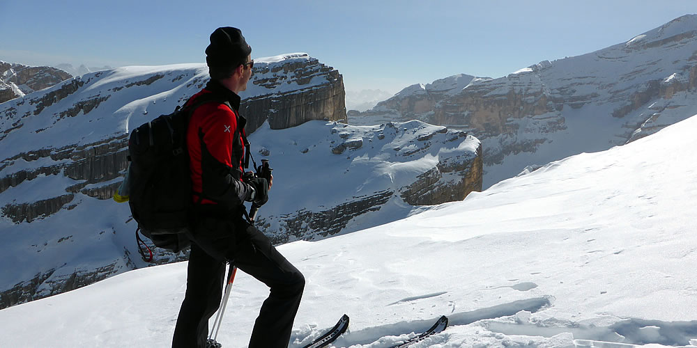 Ski mountaineering freeride in the natural parc of Fanes-Sennes-Braies